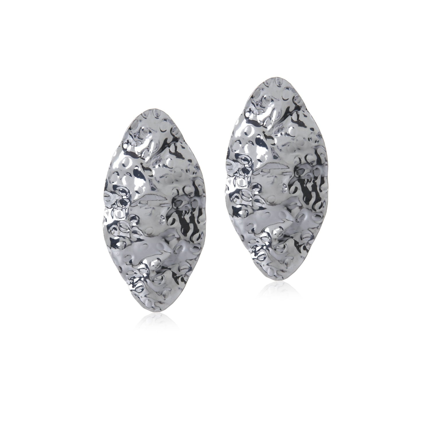 Beaten Metal Oval Earrings (Silver)