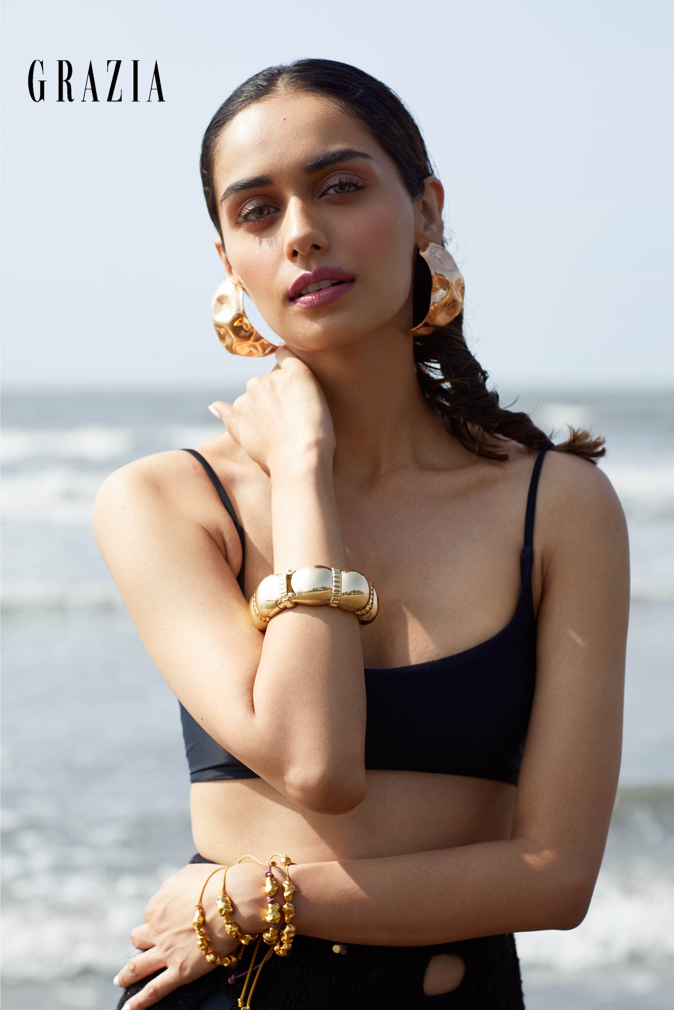 Manushi Chillar Beaten Hoop Earrings